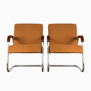 French Bauhaus Tubular Steel Cantilever Chairs, Set of 2