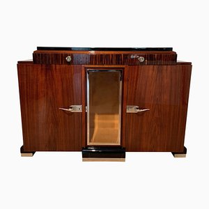 Art Deco Sideboard, Palisander, Macassar, Nickel, Glas, Frankreich, ca. 1930