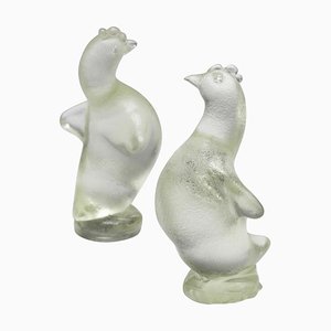 Sculptures Poule en Verre Corroso par Archimede Seguso, 1930s, Set de 2