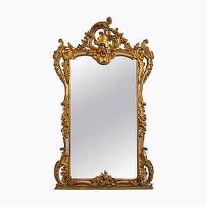 Large Tall Gilt and Painted Carved Wood Mirror