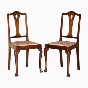 Set of Antique Hardwood English Hand Carved Lion Hairy Paw Feet Chairs