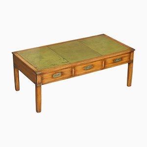 Military Campaign Hardwood Coffee Table with Green Leather Surface from Harrods Kennedy