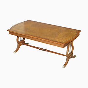 Table Basse Vintage en Bois Dur et Cuir Marron