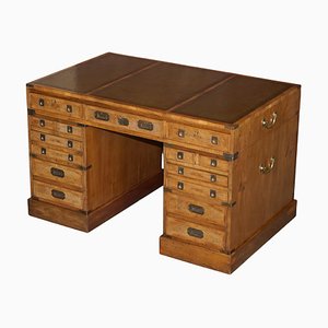 Antique Double Sided 15 Drawer 2 Cupboard Burr Elm Military Campaign Desk, 1880s