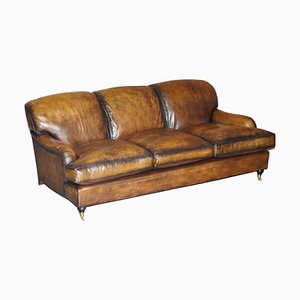 Vintage Hand Dyed Brown Leather Sofa