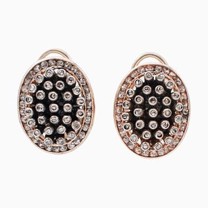 Diamond & 14 Karat Rose Gold and Silver Stud Earrings, Set of 2