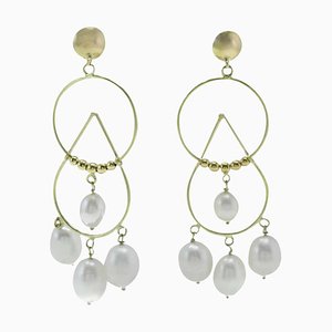 White Pearl & 18K Yellow Gold Drop Earrings, Set of 2