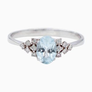 Aquamarine, White Diamond & 18 Karat White Gold Engagement Ring