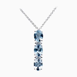 Aquamarines, Diamonds and 18 Karat White Gold Three-Stones Pendant Necklace