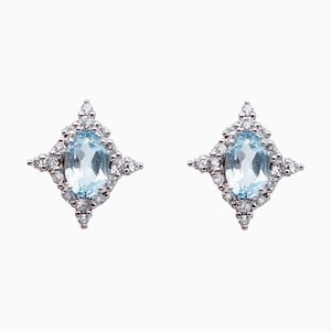 Aquamarine, White Diamonds and 18 Karat White Gold Stud Earrings