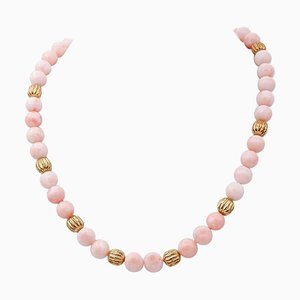 Halskette aus Rosa Koralle, 18 Karat Gelbgold