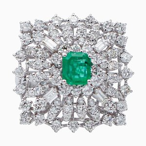 Zentraler Smaragd, Diamanten & 18 Karat Weißgold Ring