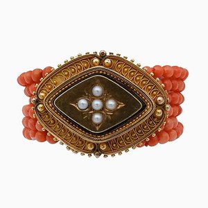 Bracelet en Perles de Corail, Perles et Or Jaune 18 Carats