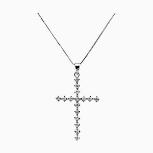 Diamonds and 18 Karat White Gold Cross Pendant Necklace