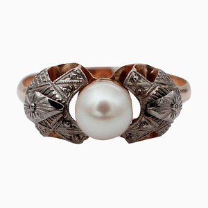 Perle, 14 Karat Weiß- und Roségold Ring