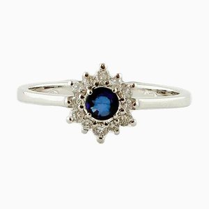 Blauer Saphir, Diamanten und 18 Karat Weißgold Verlobungsring