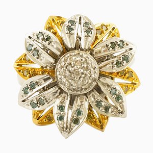 Bague Marguerite en Or Blanc et Jaune 18K et Diamant