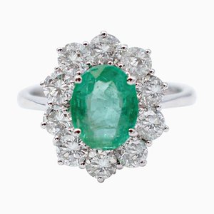 Emerald, Diamond & 18 Karat White Gold Ring