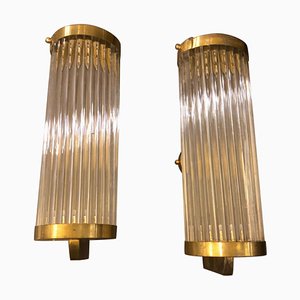 Mid-Century Modern Brass and Glass Wall Sconces, Italy, 1970s, Set of 2