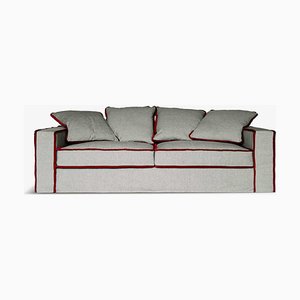 Rafaella Bio Sofa aus grauem Leinen & rotem Samt von D3CO