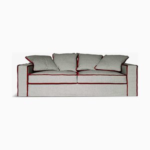 Rafaella Bio Sofa in Grey Linen & Red Velvet by D3CO