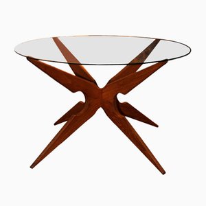 Mid-Century Round Teak & Glass Spider Coffee Table by Vladimir Kagan for Sika Mobler, 1960s