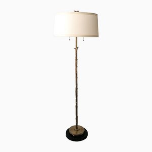 Vintage American Gilt Cast Iron Floor Lamp with Brass & Black Lacquered Metal Base