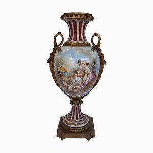 French Ormolu-Mounted Porcelain Hand-Painted Vase, 19th-Century