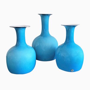 Vases Carnaby en Verre Opalin Bleu par Per Lütken pour Holmegaard, Danemark, 1960s, Set de 3