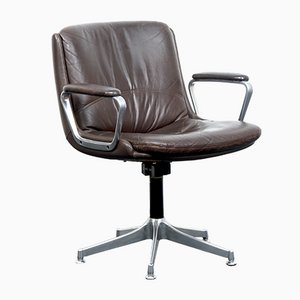 Vintage German Office Chair in Brown Leather, 1960s