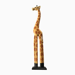 Girafe Sculptée à la Main de Bois, 1990s