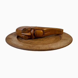 Vintage Beech Nutcracker and Teak Bowl by Kay Bojesen, 1930s, Set of 2