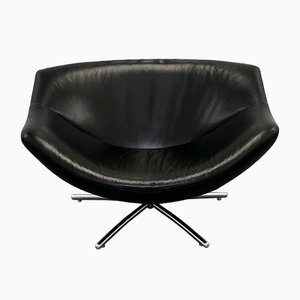 Black Leather Gigi Swivel Armchair on Chrome Legs by Heals Gerard Van Den Berg
