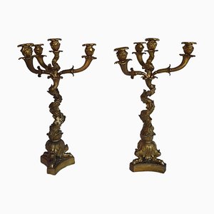 Antique French Ormolu Dore Bronze Candlesticks, 19th Century, Set of 2