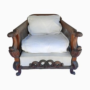 Antique English Walnut Caned Armchair