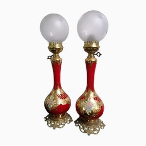 Lampes Décorées Dorées, 1900s, Set de 2