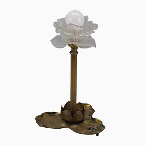 Art Nouveau Brass Table Lamp with Frog, 1930s