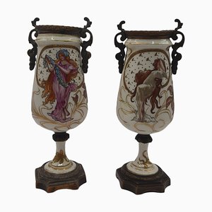 Art Nouveau Bronze-Mounted Porcelain Vases, Set of 2