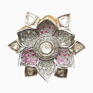 Polki Diamonds and Zirconias Silver Mounted Lotus Flower Ring