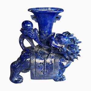 Lapis Lazuli Buddhist Lion and Vase, 20th-Century