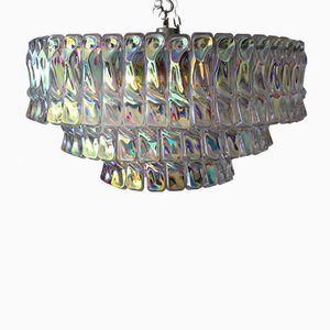 Lámpara de araña Mid-Century de cristal de Murano iridiscente