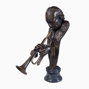 Art Deco Trumpeter Sculpture, 1930s, Bronze
