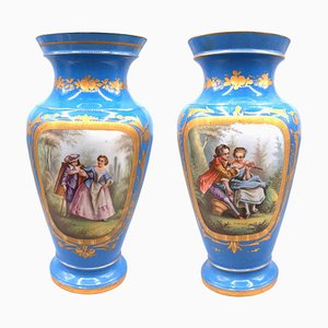 French Romantic Celeste Blue Sevres Vases, Set of 2