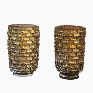 Large Mid-Century Gold and Iridescent Murano Glass Vases, Set of 2