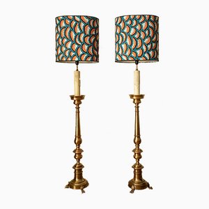 Large Brass Lamps, Set of 2