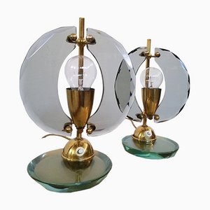 Italian Brass and Smoked Glass Lamps by Gino Paroldo, 1950s, Set of 2