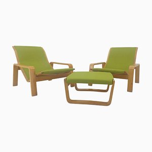 Pulkka Lounge Chairs by Ilmari Lappalainen for Asko, Finland, 1970s, Set of 3