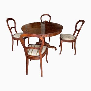 Louis Philippe Style Mahogany Round Dining Table, Set of 4