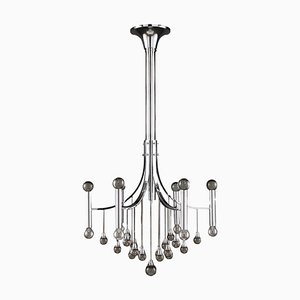 Chromed Aluminium, Metal and Glass Chandelier, Italy, 1960s