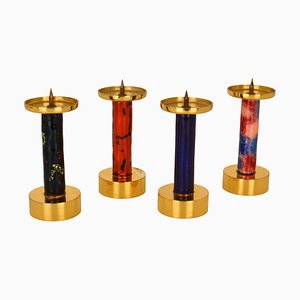 Enamelled and Gilded Brass Candle Sticks, Set of 4